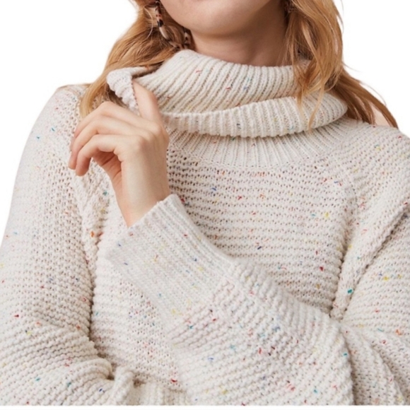 Lou & Grey Funnel Neck oversized cozy rainbow chip sweater size Small - Picture 4 of 15